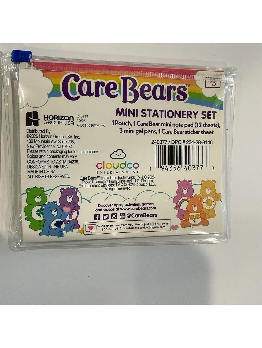 2 New Care Bears mini stationary sets gel pens notepads & stickers